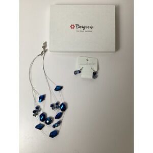 Charming Charlie Blue Beaded Multi Strand Illusion Necklace and Earring Boxed